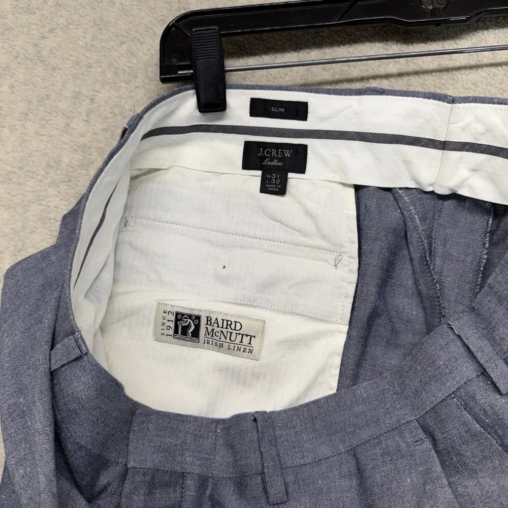 J.Crew Ludlow Baird McNutt Irish Linen Dress Pants Mens 31x32 Slim Blue